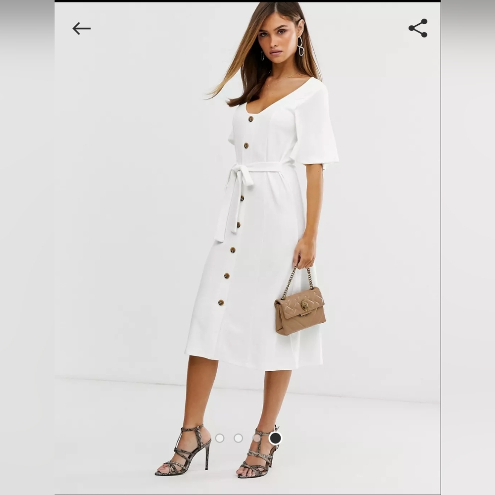Asos white textured midi tea length dress